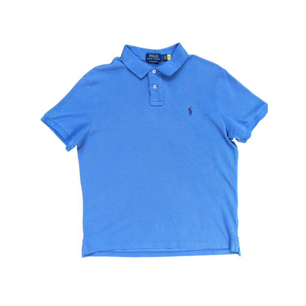 Polo Ralph Lauren Men's L Blue Custom Slim Fit Cotton Mesh Polo